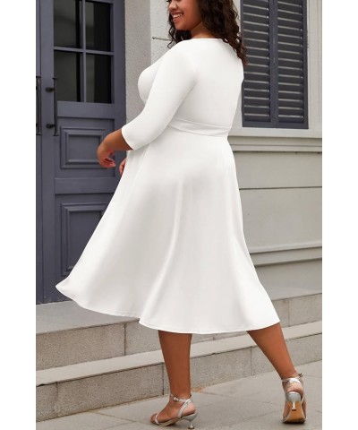 Women's Plus Size Midi Dress 3/4 Sleeve A-Line Swing Dress V Neck Flowy Casual Dresses White $25.51 Dresses