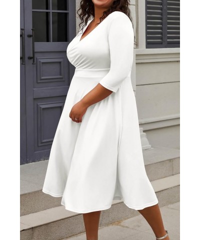 Women's Plus Size Midi Dress 3/4 Sleeve A-Line Swing Dress V Neck Flowy Casual Dresses White $25.51 Dresses