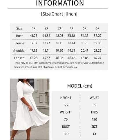 Women's Plus Size Midi Dress 3/4 Sleeve A-Line Swing Dress V Neck Flowy Casual Dresses White $25.51 Dresses