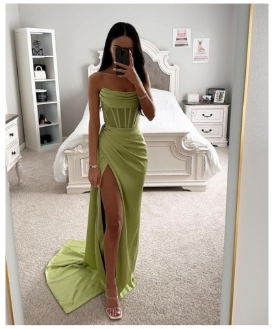 Corset Prom Dresses for Women Long Ball Gown Strapless Mermaid Satin Bridesmaid Dresses with Slit Champagne $35.09 Dresses