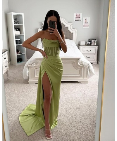 Corset Prom Dresses for Women Long Ball Gown Strapless Mermaid Satin Bridesmaid Dresses with Slit Champagne $35.09 Dresses