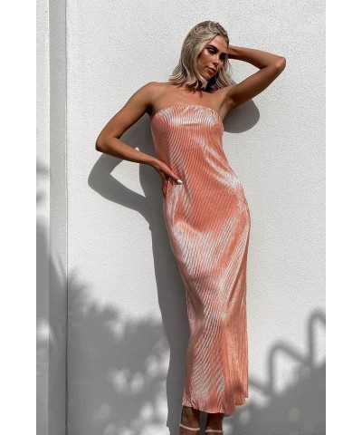 Women’s Casual Tube Tops Dress Fashion Solid Color Off-Shoulder Hollow Skinny Slit Long Dress 32y Pink $12.09 Dresses