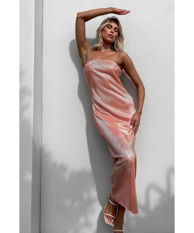 Women’s Casual Tube Tops Dress Fashion Solid Color Off-Shoulder Hollow Skinny Slit Long Dress 32y Pink $12.09 Dresses