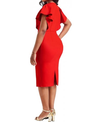 Women Church Dress Work Business Dresses Bodycon Sleeve Round Neck Pencil Dresses D-red $19.37 Dresses