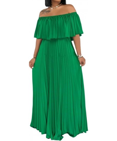 Womens Sexy Chiffon Sundress Off Shoulder Ombre Tie Dye Pleated Skirts Long Boho Beach Maxi Dress Solid Green $18.90 Dresses