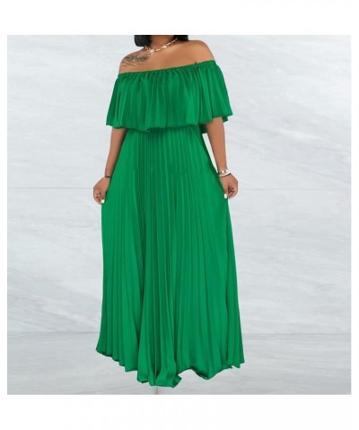 Womens Sexy Chiffon Sundress Off Shoulder Ombre Tie Dye Pleated Skirts Long Boho Beach Maxi Dress Solid Green $18.90 Dresses