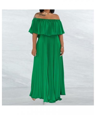 Womens Sexy Chiffon Sundress Off Shoulder Ombre Tie Dye Pleated Skirts Long Boho Beach Maxi Dress Solid Green $18.90 Dresses