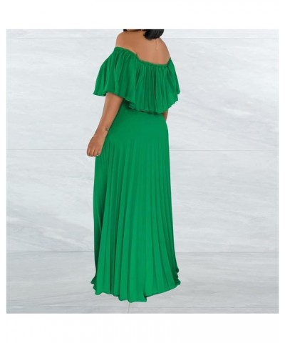 Womens Sexy Chiffon Sundress Off Shoulder Ombre Tie Dye Pleated Skirts Long Boho Beach Maxi Dress Solid Green $18.90 Dresses