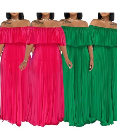 Womens Sexy Chiffon Sundress Off Shoulder Ombre Tie Dye Pleated Skirts Long Boho Beach Maxi Dress Solid Green $18.90 Dresses