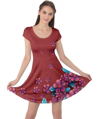 Womens Japanese Style Cherry Blossom Crane Floral Flowers Sakura Cap Sleeve Dress, XS-5XL Floral Red $16.11 Dresses