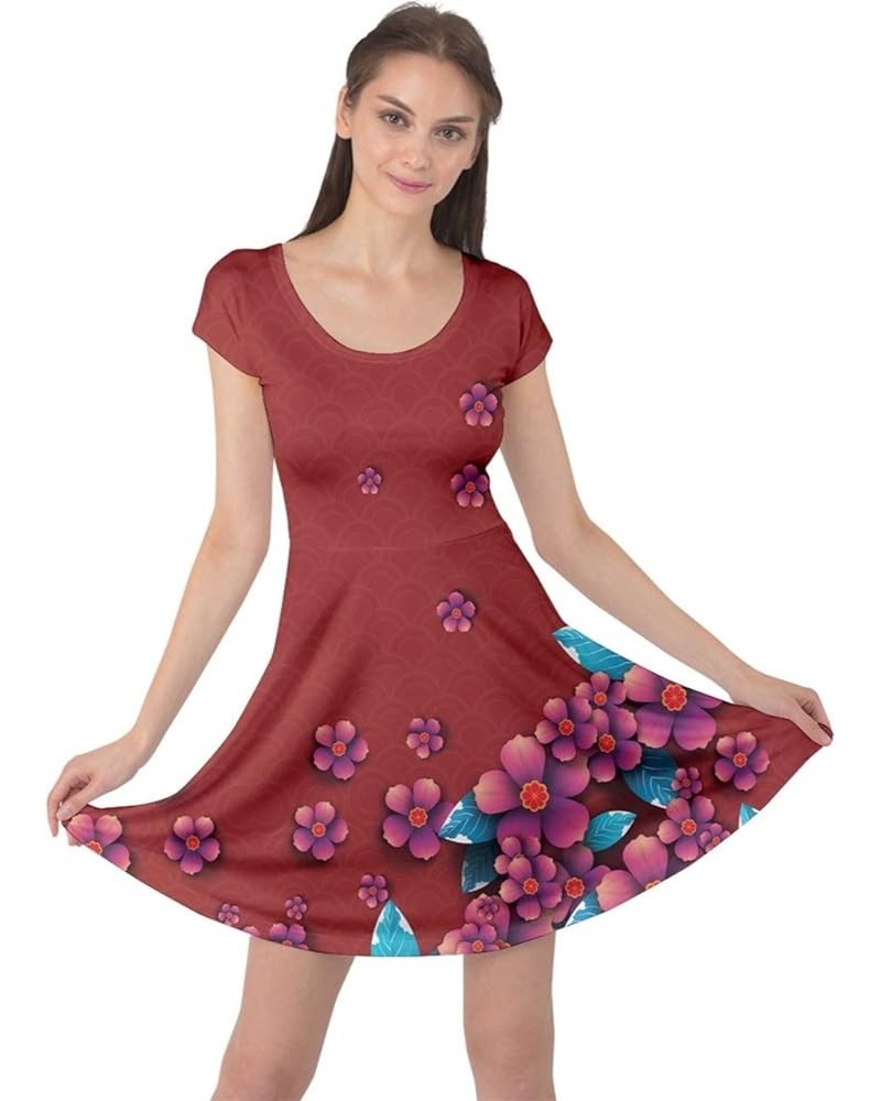 Womens Japanese Style Cherry Blossom Crane Floral Flowers Sakura Cap Sleeve Dress, XS-5XL Floral Red $16.11 Dresses