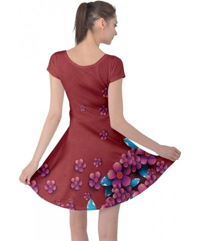 Womens Japanese Style Cherry Blossom Crane Floral Flowers Sakura Cap Sleeve Dress, XS-5XL Floral Red $16.11 Dresses