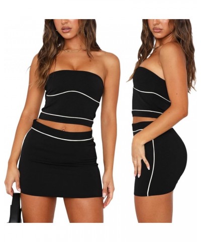 Women 2 Piece Skirt Sets Outfit Slim Crop Tube Top Sleeveless Shirt High Waist Bodycon Mini Skirt 2Pcs Skirt Set 14-black $10...