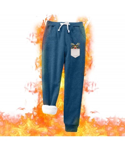 Christmas Women's Fleece Sweatpants Sherpa Lined Winter Warm Athletic Jogger Xmas Snowflake Printed Thermal Pants Blue-008 $1...