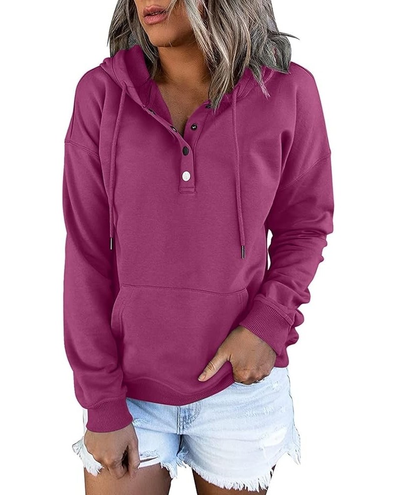 Baggy Hoodies for Women,Autumn Winter Plain Basic Button Down Pullover Casual Long Sleeve Sweatshirt with Pocket C-purple $12...