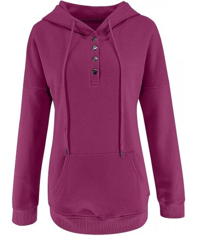 Baggy Hoodies for Women,Autumn Winter Plain Basic Button Down Pullover Casual Long Sleeve Sweatshirt with Pocket C-purple $12...