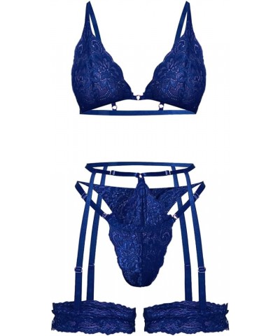 Women's Exotic Lingerie Set Strappy Lingerie Lace Bra and Panty Sets High Waisted Mesh Sexy Lingerie for Women Blue $5.00 Lin...