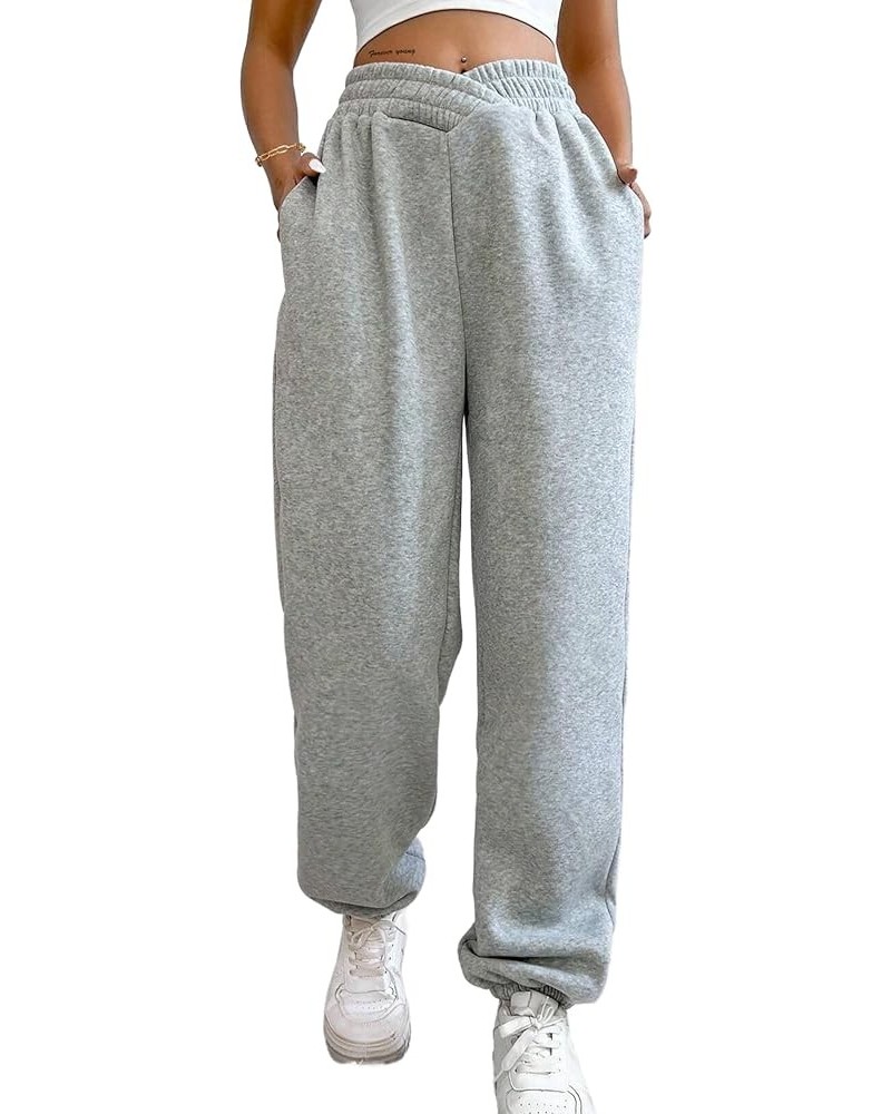 Womens Wide Leg Cargo Pants Baggy Drawstring Elastic Waist Trousers with Pockets Light Grey $10.19 Pants