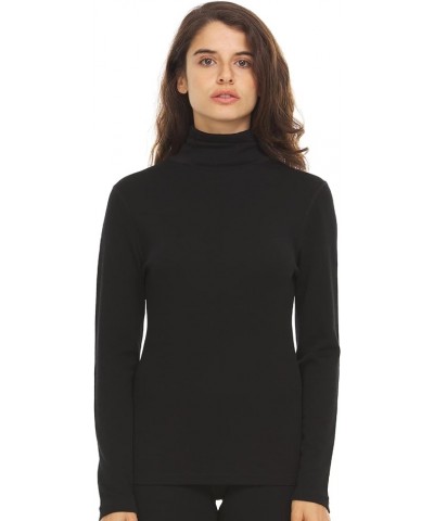 100% Merino Wool Womens Long Sleeve Midweight Turtleneck - Warm Sweater - Fold-Over Turtleneck Black $32.55 Sweaters