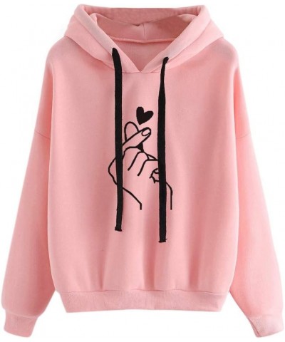 Sweatshirt for Women Girls, F_Gotal Sweet Cute Finger Heart Love You Hip Hop Hoodie Long Sleeve Pullover Tops Blouse Pink $7....