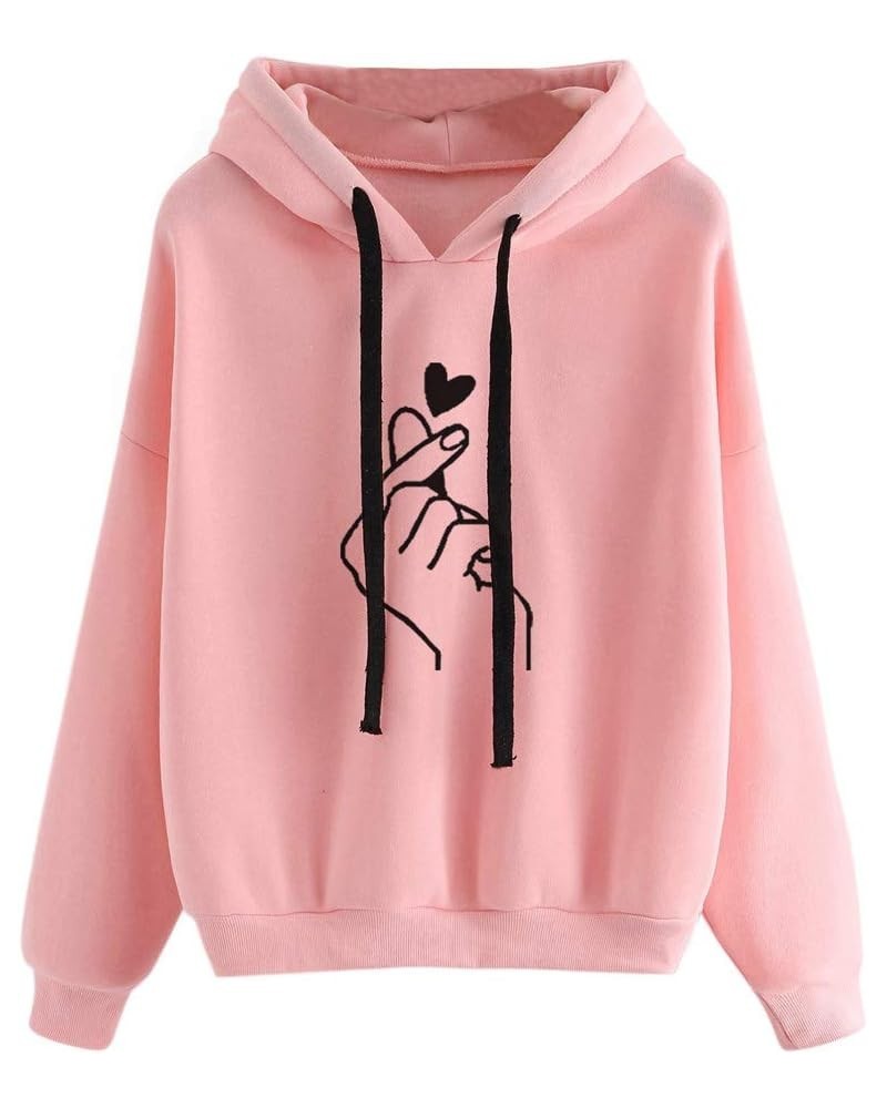 Sweatshirt for Women Girls, F_Gotal Sweet Cute Finger Heart Love You Hip Hop Hoodie Long Sleeve Pullover Tops Blouse Pink $7....