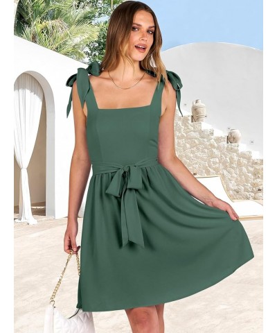 Women's Summer Tie Strap Mini Dress Square Neck Smocked Sleeveless A Line Swing Elegant Cute Short Dresses Green $20.27 Dresses