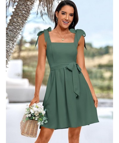 Women's Summer Tie Strap Mini Dress Square Neck Smocked Sleeveless A Line Swing Elegant Cute Short Dresses Green $20.27 Dresses