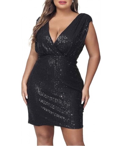 Women's Plus Size Bodycon Dress Sleeveless V Neck Party Dress Cut Out Sexy Mini Dress Sequin Glitter Cocktail Dress Black $15...