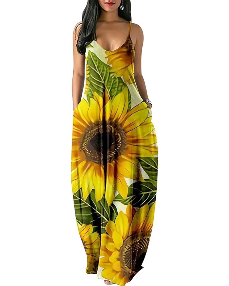 Women's Casual Sexy Summer Stripe Loose Maxi Dresses Floor Length Sleeveless Plus Size Sundresses with Pockets Sunflower1445 ...