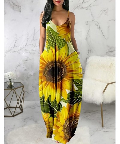 Women's Casual Sexy Summer Stripe Loose Maxi Dresses Floor Length Sleeveless Plus Size Sundresses with Pockets Sunflower1445 ...