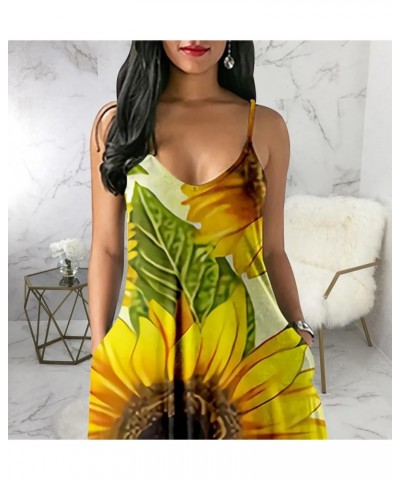 Women's Casual Sexy Summer Stripe Loose Maxi Dresses Floor Length Sleeveless Plus Size Sundresses with Pockets Sunflower1445 ...