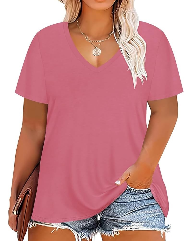 Womens Plus Size Tops Short Sleeve Shirts V Neck Tunic Floral/Aniaml Blouses XL-5X Basic-dark Pink $12.90 Tops