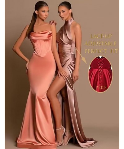 Halter Bridesmaid Dresses Long with Slit Satin Prom Dress Pleated Mermaid Evening Formal Ball Gown Wisteria $24.48 Dresses