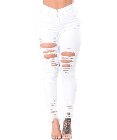 Women's Skinny Stretch Jeans Frayed Raw Hem Slim Fit Jeans Ripped Denim Pants P-white $17.94 Jeans