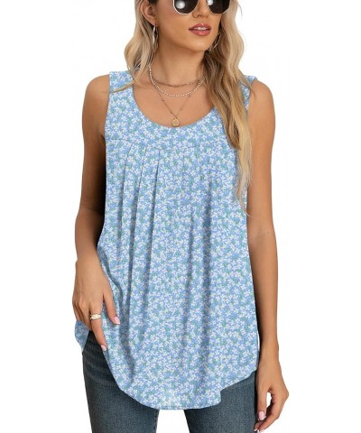 Women's Summer Sleeveless Chiffon Tank Tops Blouses Flowy Double Layers Tunic Tank Shirts Flower Light Blue $13.99 Blouses