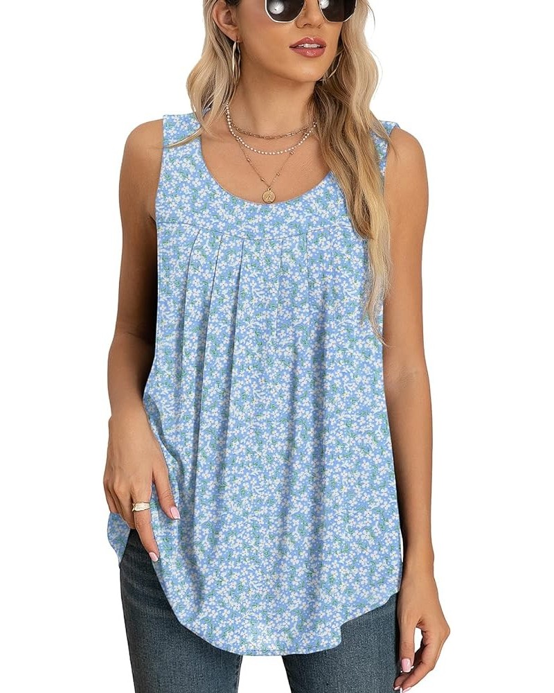 Women's Summer Sleeveless Chiffon Tank Tops Blouses Flowy Double Layers Tunic Tank Shirts Flower Light Blue $13.99 Blouses