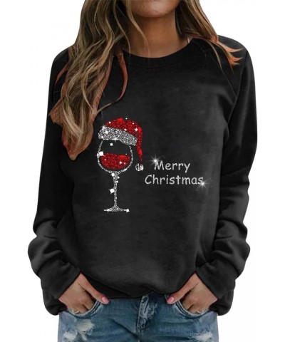 Ugly Christmas Sweatshirts for Women Xmas Graphic Printed Shirt Christmas Long Sleeve Fuzzy Pullover Sweater Tops A3 Black $1...