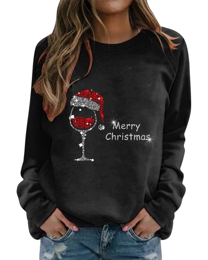 Ugly Christmas Sweatshirts for Women Xmas Graphic Printed Shirt Christmas Long Sleeve Fuzzy Pullover Sweater Tops A3 Black $1...