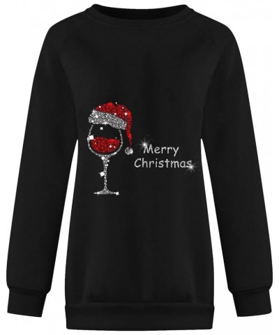 Ugly Christmas Sweatshirts for Women Xmas Graphic Printed Shirt Christmas Long Sleeve Fuzzy Pullover Sweater Tops A3 Black $1...