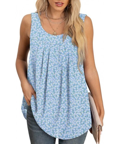 Women's Summer Sleeveless Chiffon Tank Tops Blouses Flowy Double Layers Tunic Tank Shirts Flower Light Blue $13.99 Blouses