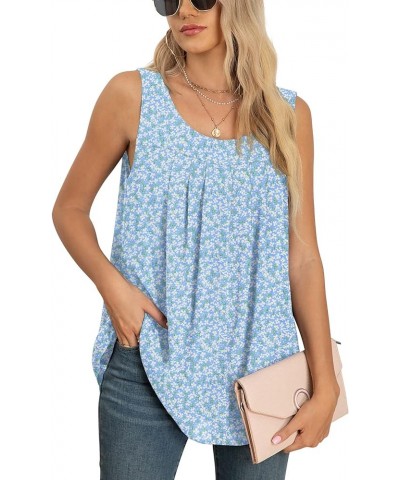 Women's Summer Sleeveless Chiffon Tank Tops Blouses Flowy Double Layers Tunic Tank Shirts Flower Light Blue $13.99 Blouses