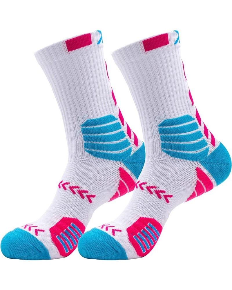 Elite Basketball Cushion Socks,Mid Calf Woven Socks For Football Soccer Running Hiking,Soft & Calf High Crew Socks White&pink...