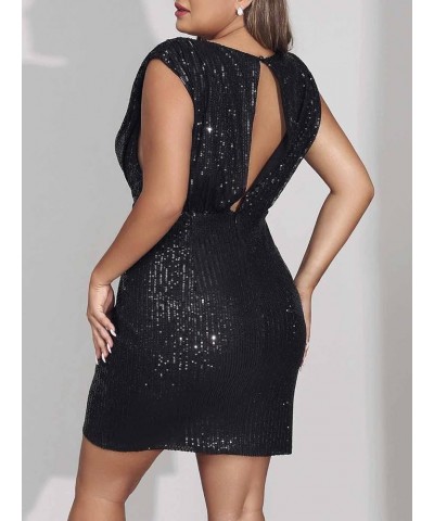 Women's Plus Size Bodycon Dress Sleeveless V Neck Party Dress Cut Out Sexy Mini Dress Sequin Glitter Cocktail Dress Black $15...