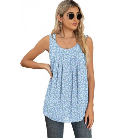 Women's Summer Sleeveless Chiffon Tank Tops Blouses Flowy Double Layers Tunic Tank Shirts Flower Light Blue $13.99 Blouses