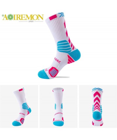 Elite Basketball Cushion Socks,Mid Calf Woven Socks For Football Soccer Running Hiking,Soft & Calf High Crew Socks White&pink...