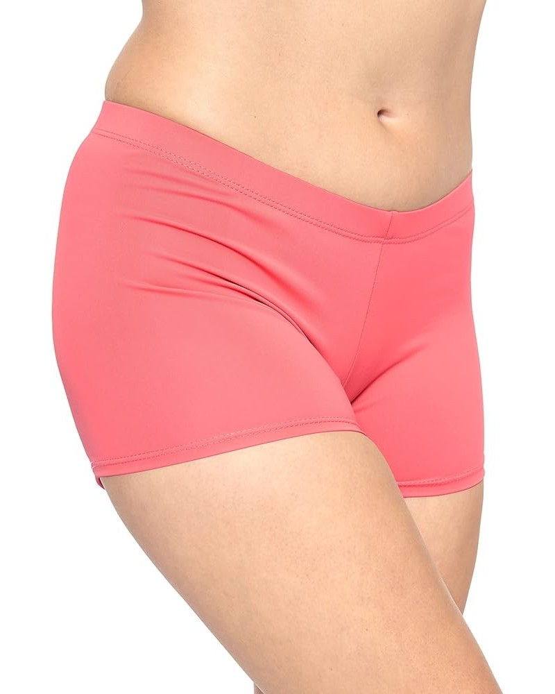 Women's and Plus Size Nylon Booty Shorts | S-3X 2.5" Inseam Coral $10.43 Activewear