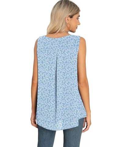 Women's Summer Sleeveless Chiffon Tank Tops Blouses Flowy Double Layers Tunic Tank Shirts Flower Light Blue $13.99 Blouses