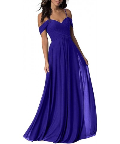 Women's A-Line Pleated Cold-Shoulder Chiffon Long Bridesmaid Dress Royal Blue $32.48 Dresses