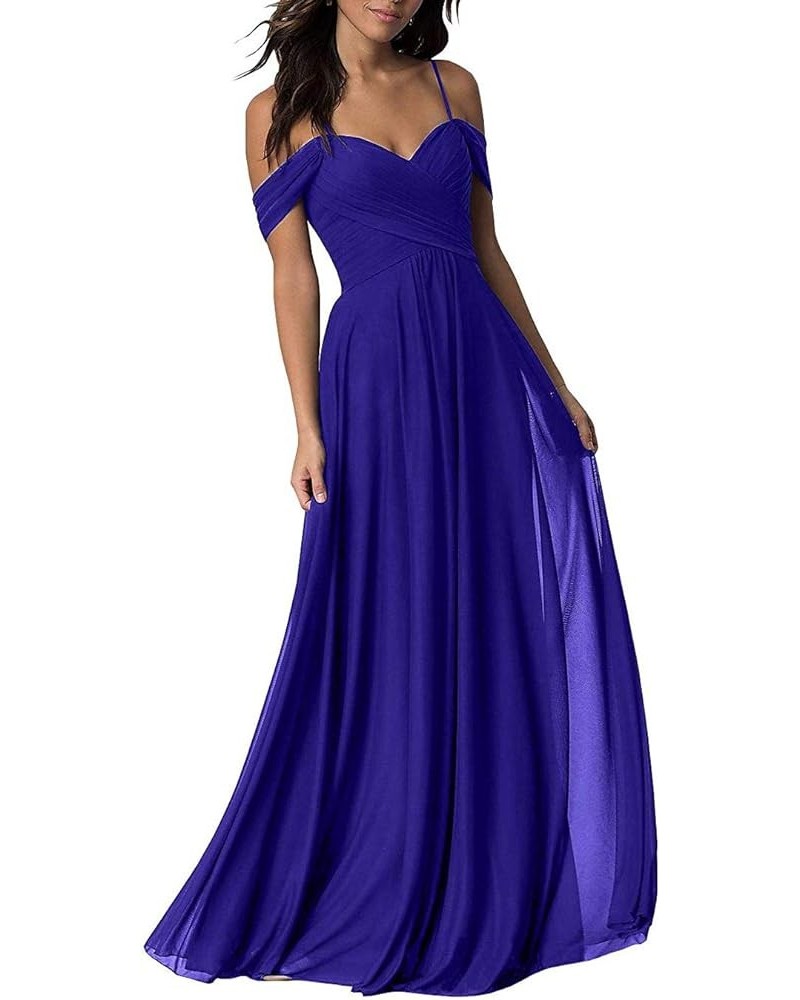 Women's A-Line Pleated Cold-Shoulder Chiffon Long Bridesmaid Dress Royal Blue $32.48 Dresses