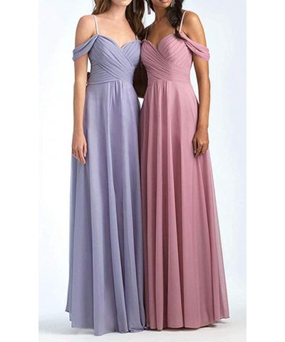 Women's A-Line Pleated Cold-Shoulder Chiffon Long Bridesmaid Dress Royal Blue $32.48 Dresses